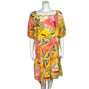 Mille Gabrielli Tropical Print Tiered Dress Womens 2X Cotton Boho Casual